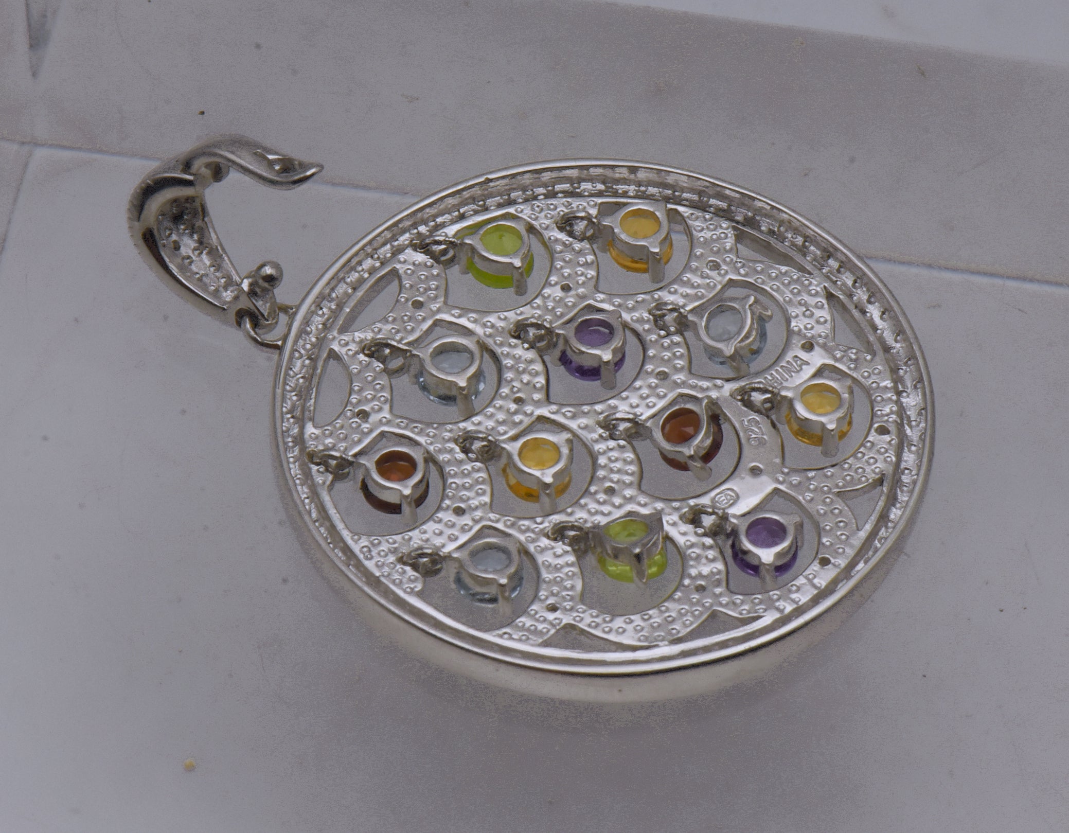 Stunning Colored Gemstones and Diamonds Chandelier Pendant on Multi-Strand Sterling Chain Necklace