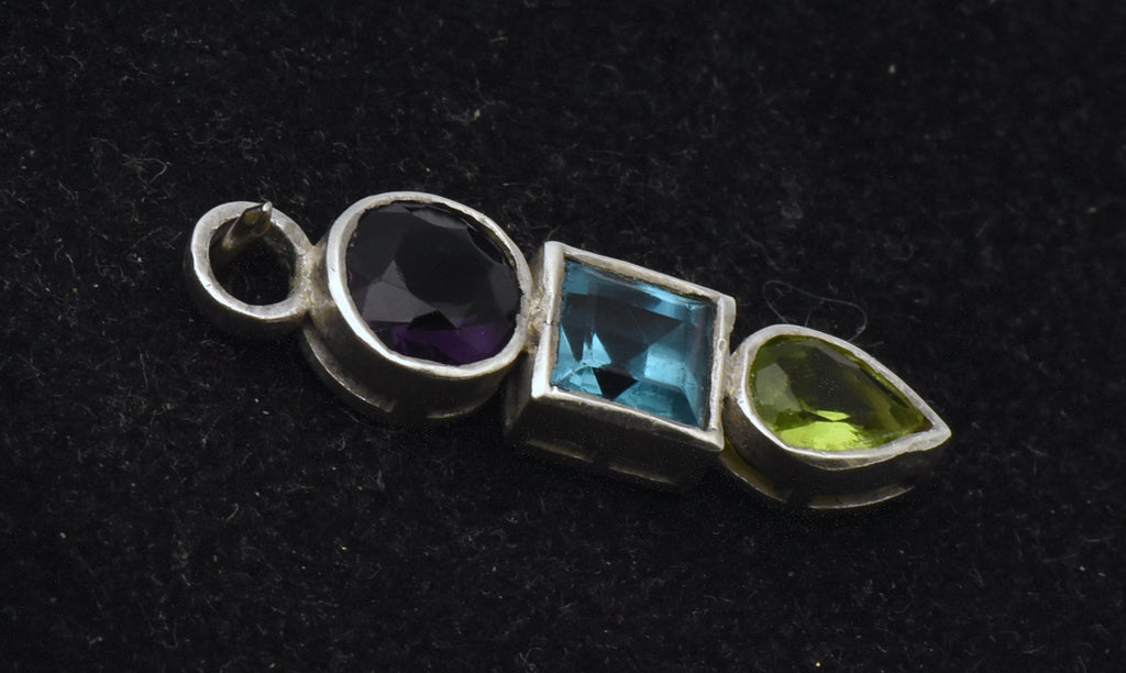 Vintage Sterling Silver Imitation Gemstones Pendant