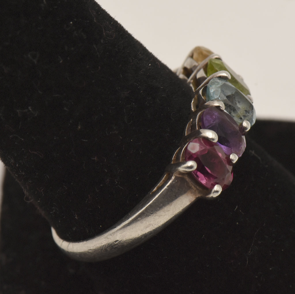 Vintage Multi Color Gemstone Sterling Silver Ring - Size 9
