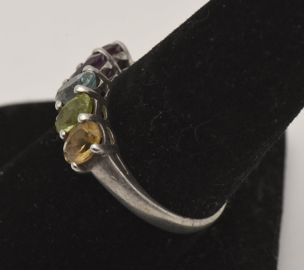 Vintage Multi Color Gemstone Sterling Silver Ring - Size 9