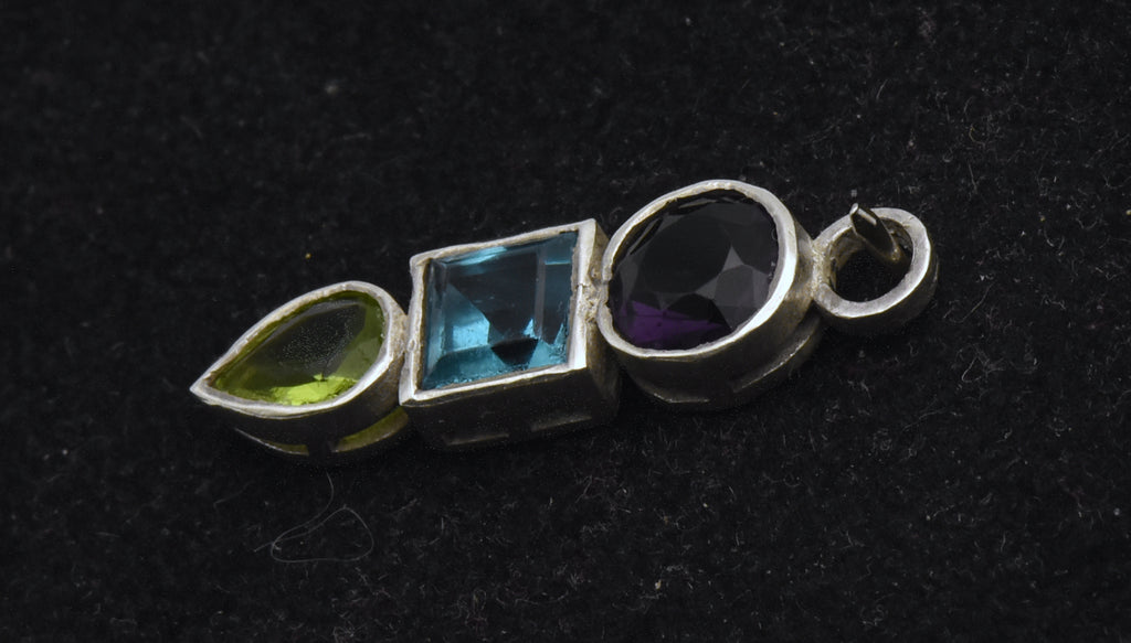 Vintage Sterling Silver Imitation Gemstones Pendant