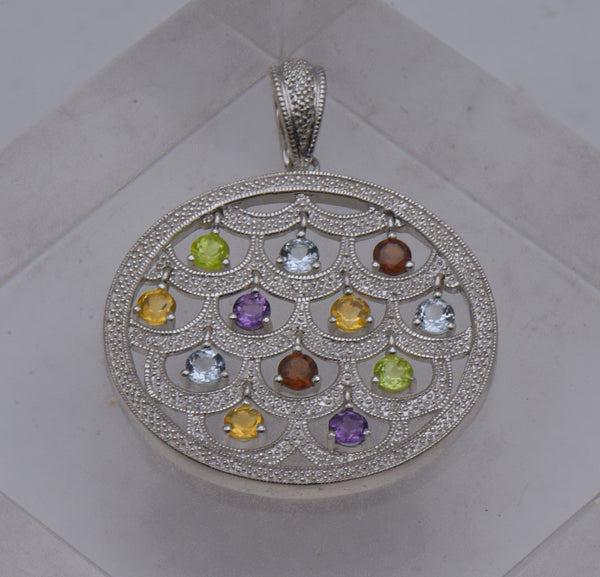 Stunning Colored Gemstones and Diamonds Chandelier Pendant on Multi-Strand Sterling Chain Necklace