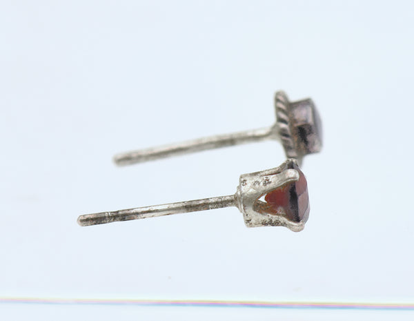 MISMATCHED Vintage Sterling Silver Amethyst and Red Garnet Stud Earrings