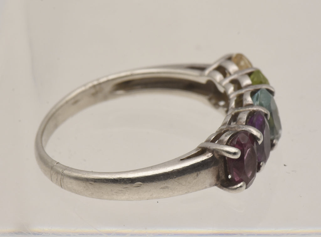 Vintage Multi Color Gemstone Sterling Silver Ring - Size 9