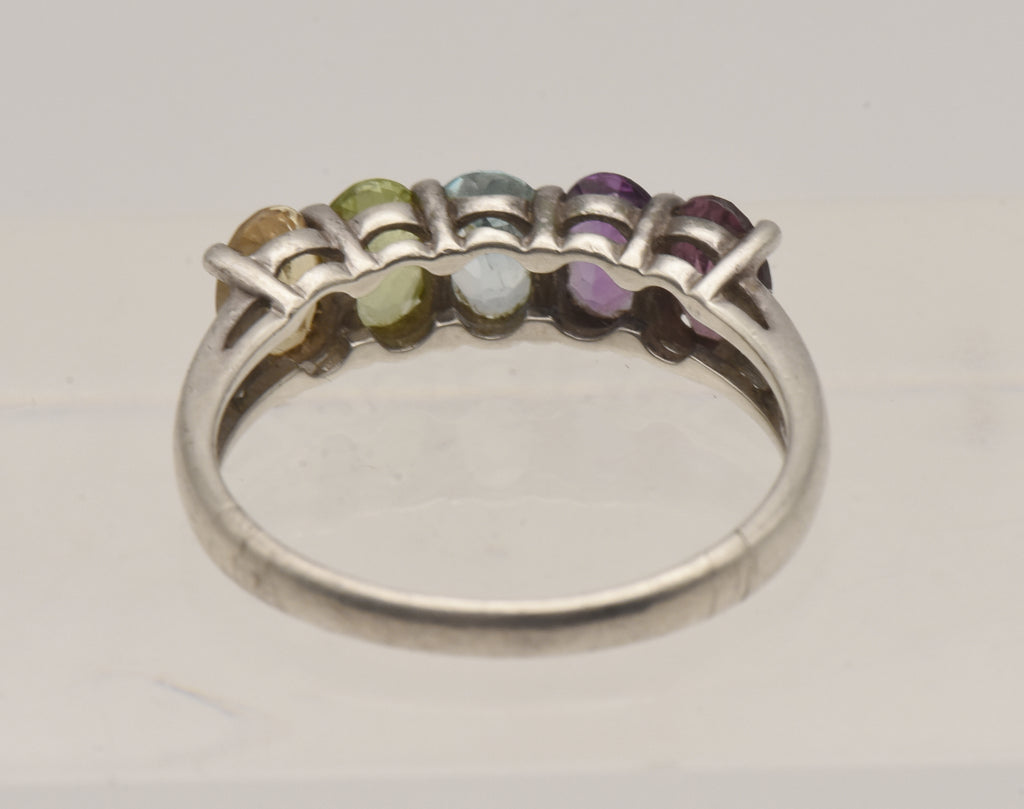 Vintage Multi Color Gemstone Sterling Silver Ring - Size 9