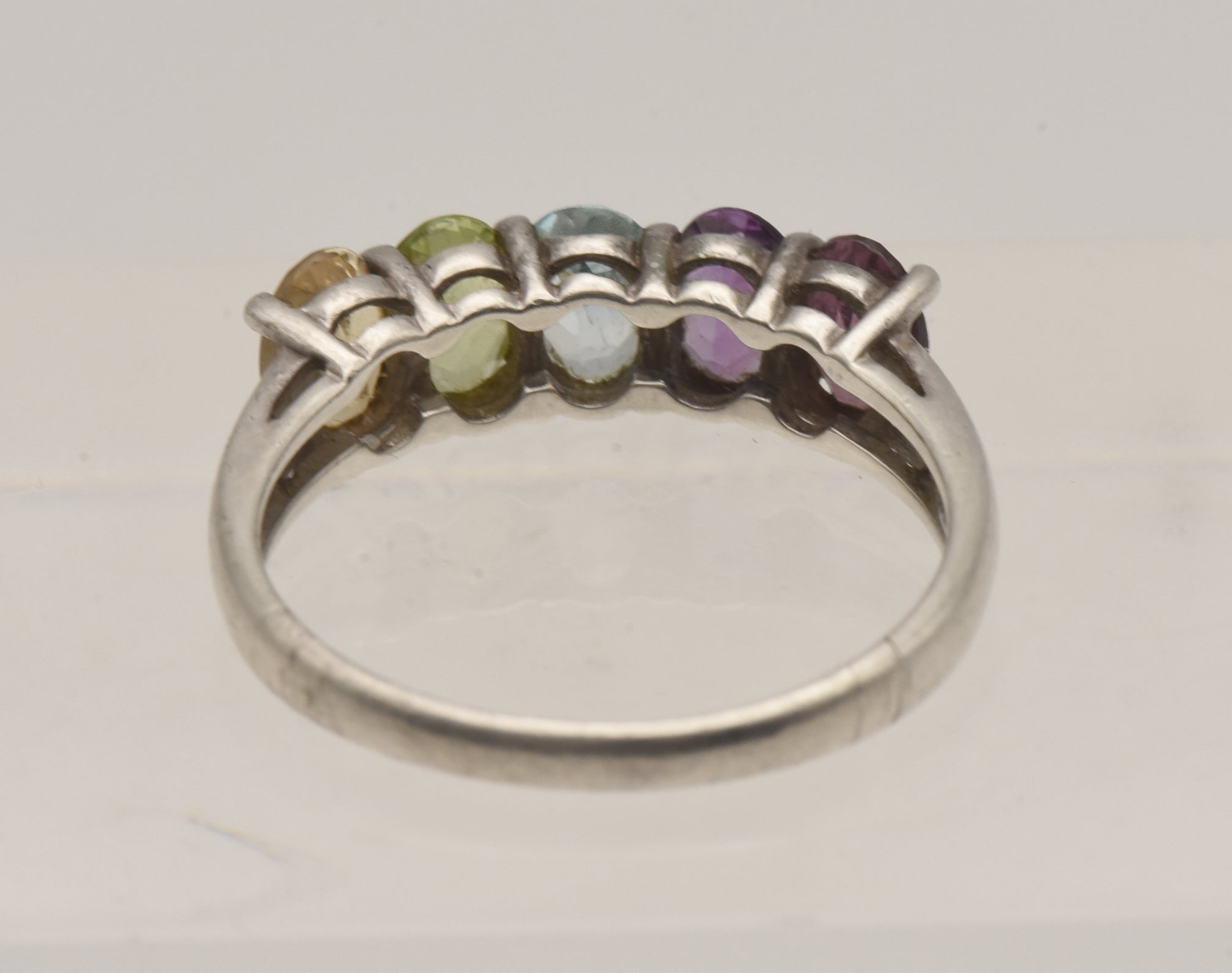 Vintage Multi Color Gemstone Sterling Silver Ring - Size 9