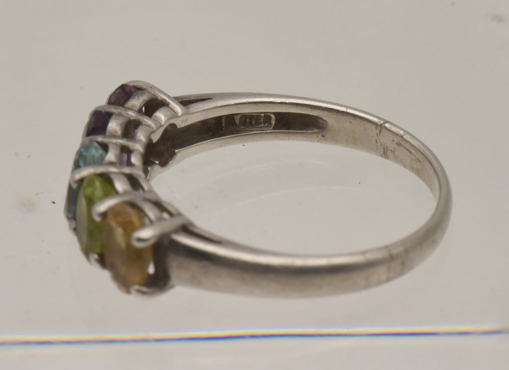 Vintage Multi Color Gemstone Sterling Silver Ring - Size 9