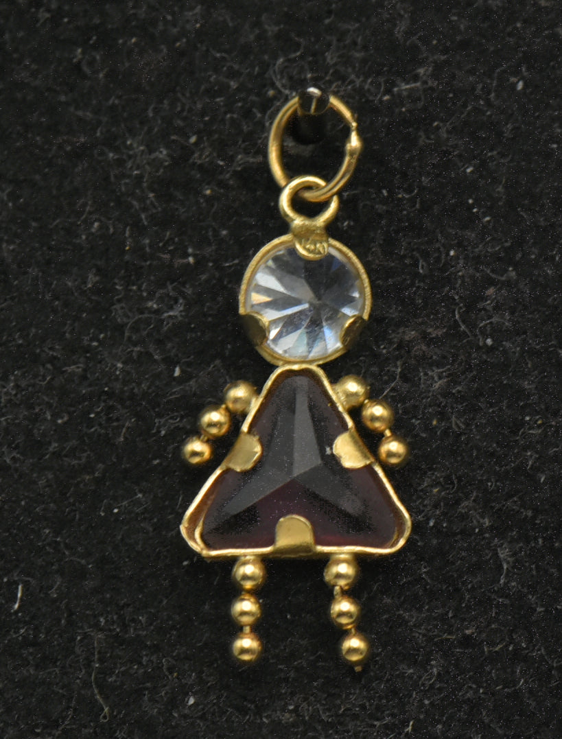 Vintage 14k Purple Crystal Girl Stick Figure Charm