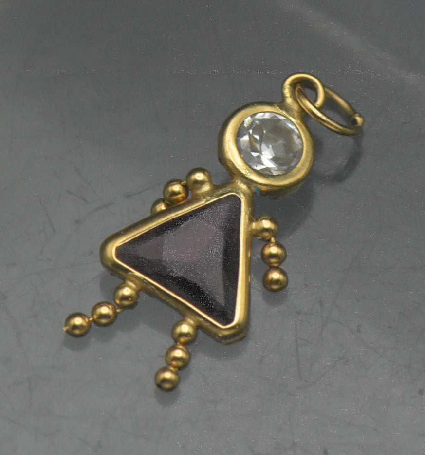Vintage 14k Purple Crystal Girl Stick Figure Charm