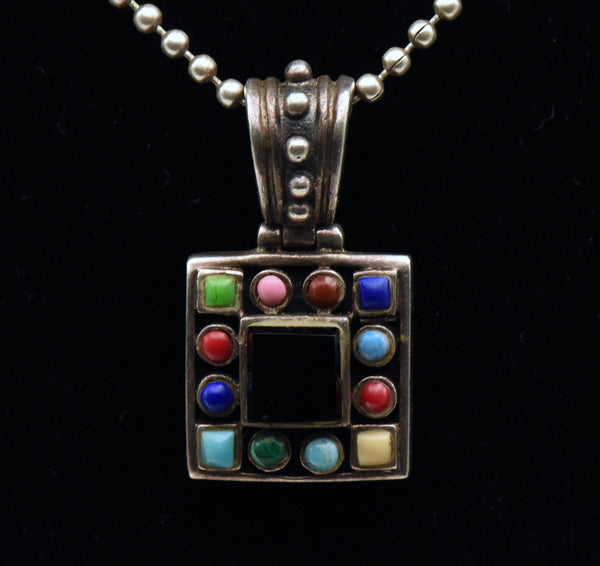 Vintage Sterling Silver Multi-Gem Pendant Chain Necklace - 16.25"