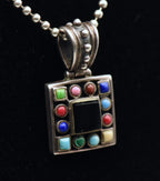Vintage Sterling Silver Multi-Gem Pendant Chain Necklace - 16.25"