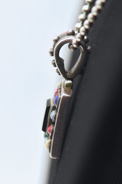 Vintage Sterling Silver Multi-Gem Pendant Chain Necklace - 16.25"