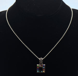 Vintage Sterling Silver Multi-Gem Pendant Chain Necklace - 16.25"