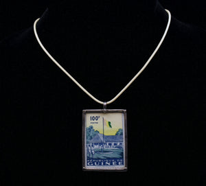 Vintage République de Guinée Stamp Sterling Silver Pendant Necklace