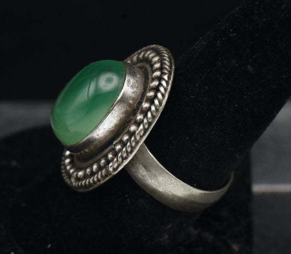 Vintage Handmade Green Onyx Ring - Size 8.25