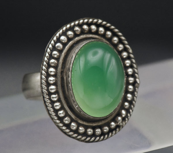 Vintage Handmade Green Onyx Ring - Size 8.25