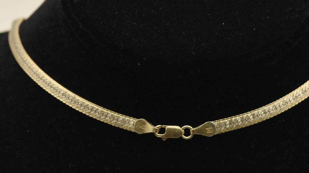 Vintage Italian Gold Tone Sterling Silver Reversible Herringbone Link Chain Necklace - 24"