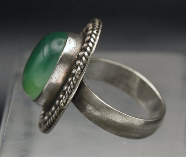 Vintage Handmade Green Onyx Ring - Size 8.25