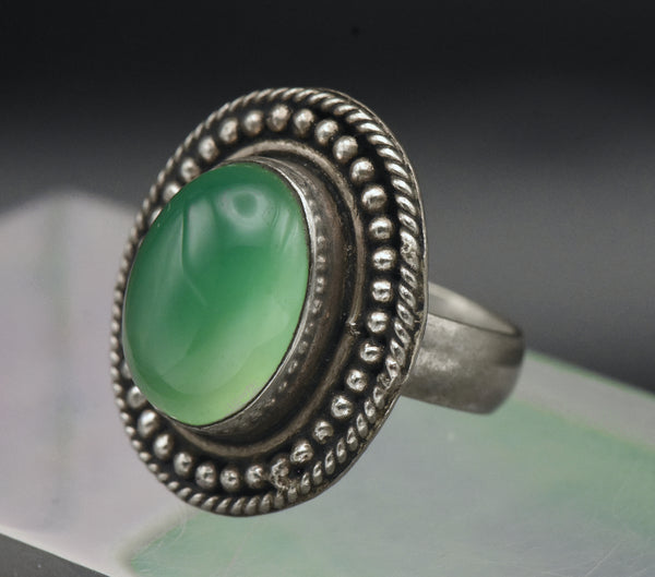 Vintage Handmade Green Onyx Ring - Size 8.25