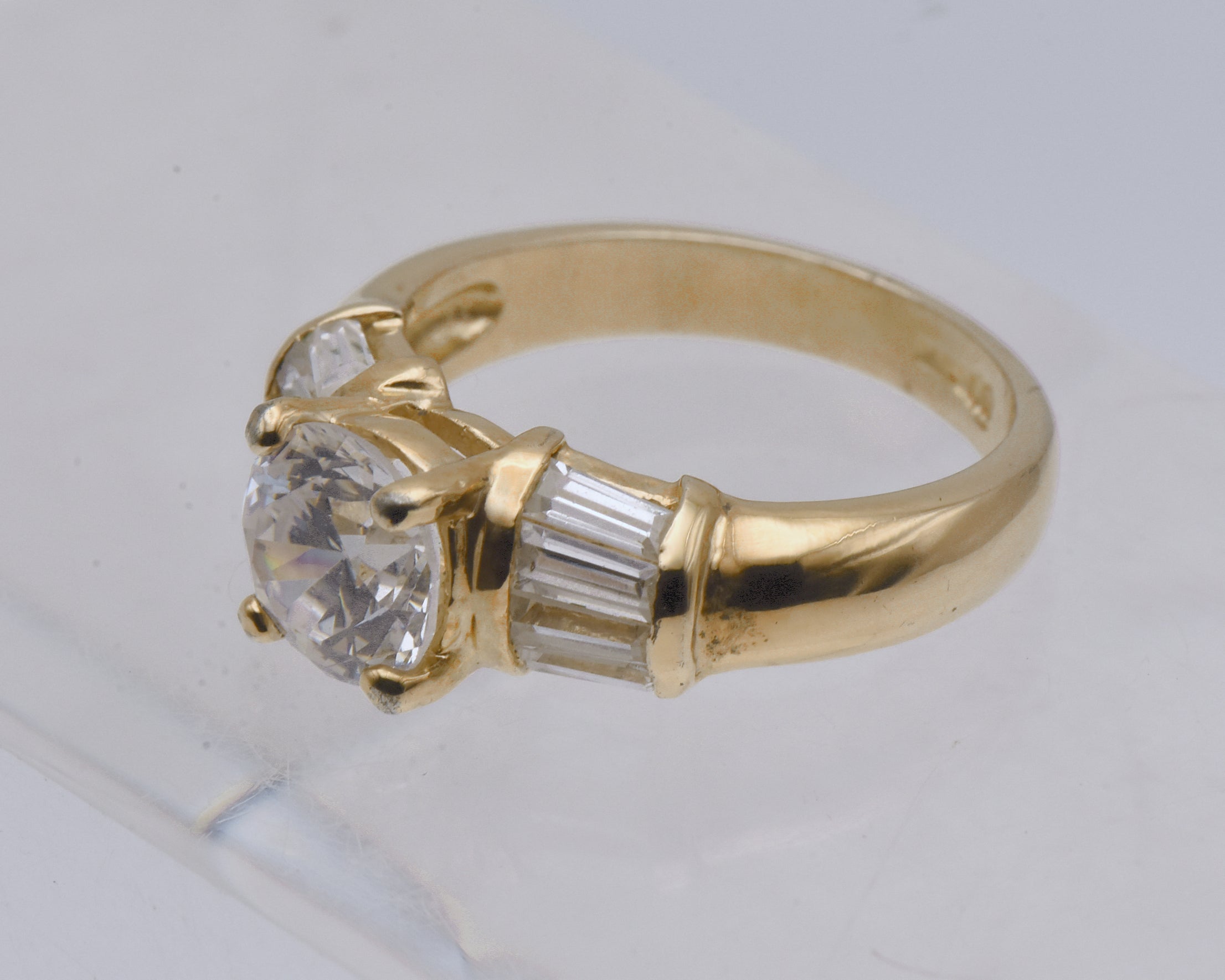 Vintage Gold Tone Sterling Silver Cubic Zirconia Ring - Size 7