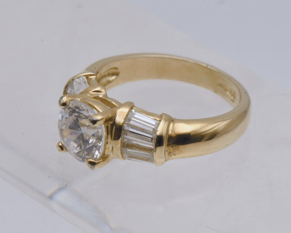 Vintage Gold Tone Sterling Silver Cubic Zirconia Ring - Size 7