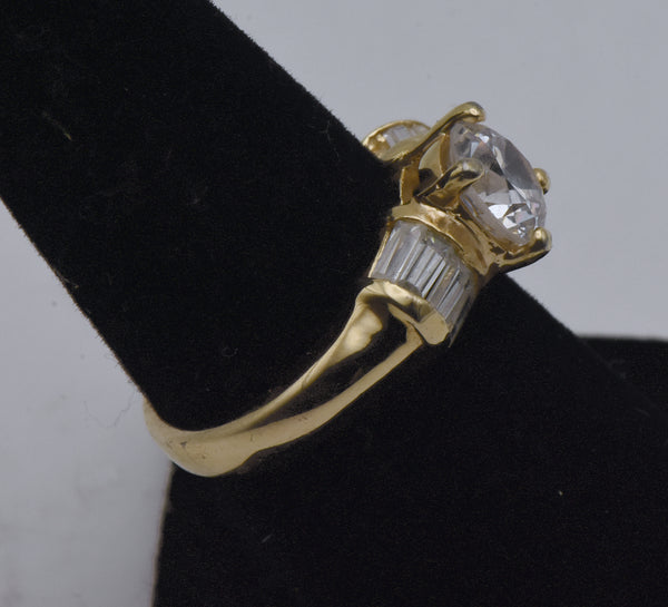 Vintage Gold Tone Sterling Silver Cubic Zirconia Ring - Size 7