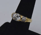 Vintage Gold Tone Sterling Silver Cubic Zirconia Ring - Size 7