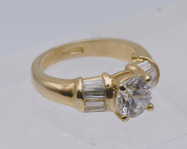 Vintage Gold Tone Sterling Silver Cubic Zirconia Ring - Size 7