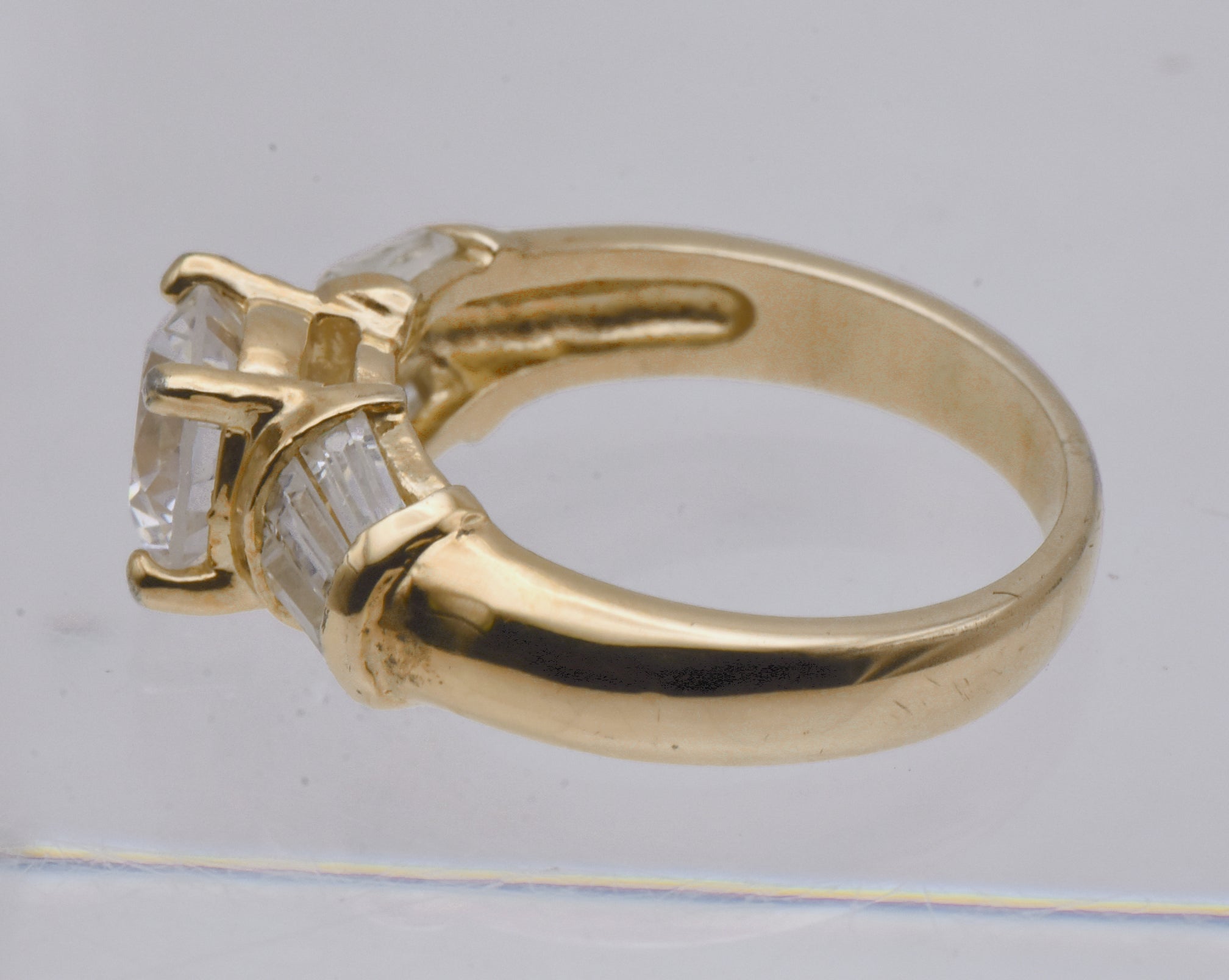 Vintage Gold Tone Sterling Silver Cubic Zirconia Ring - Size 7
