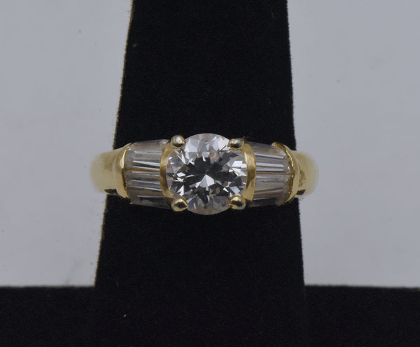 Vintage Gold Tone Sterling Silver Cubic Zirconia Ring - Size 7