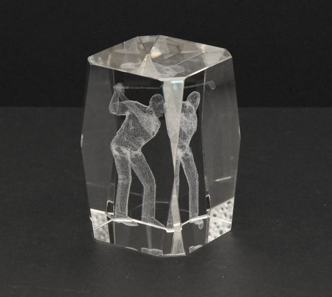 Vintage Glass Golfer Bubblegram Paperweight