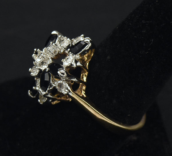 Vintage Gold Plated Rhinestone Ring - Size 9