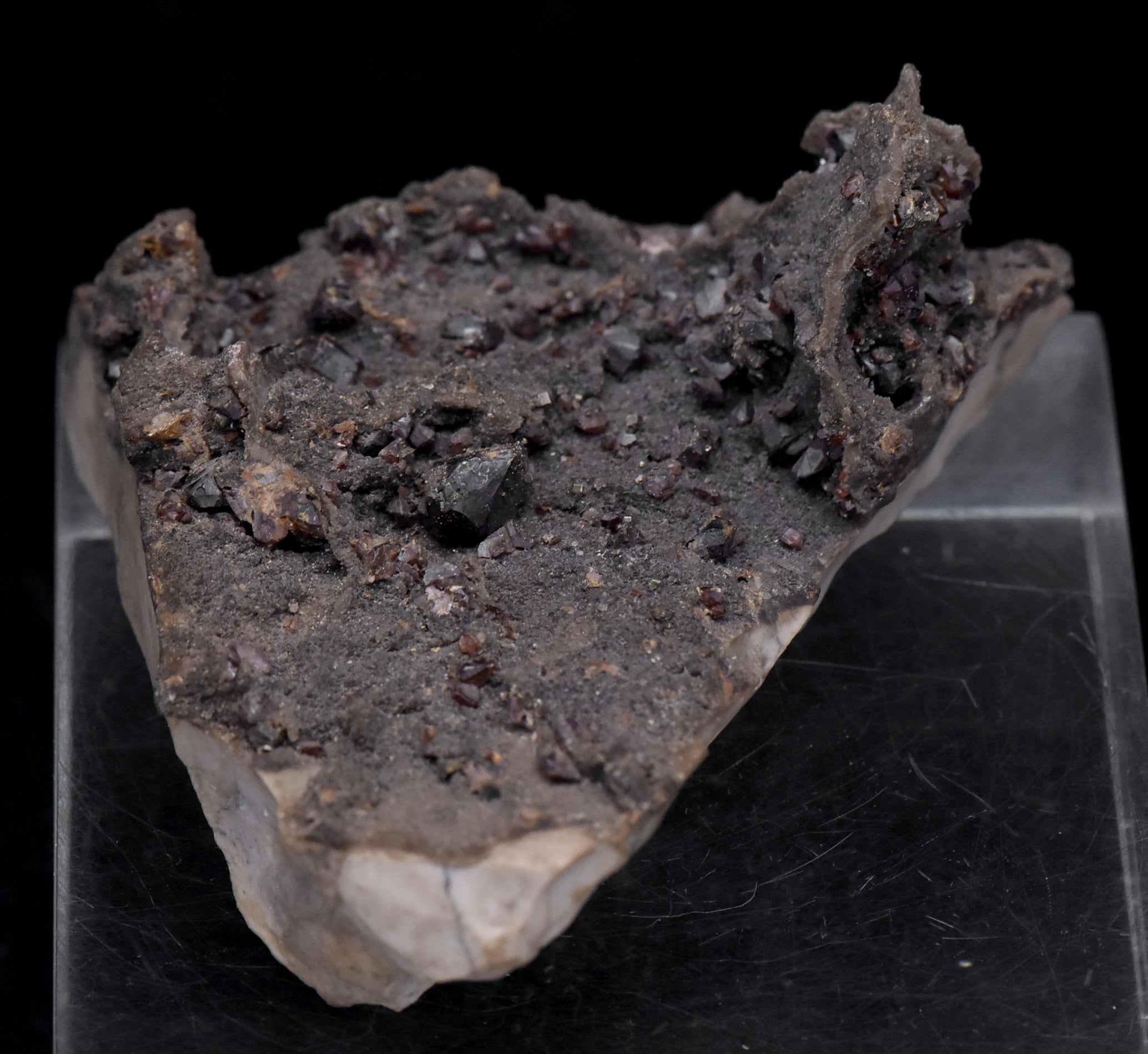 Garnet and Druze with Pyrite on Matrix Mineral Specimen