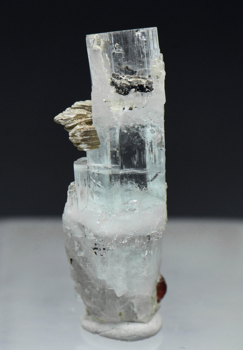 Aquamarine Crystal with Red Garnets and Mica Mineral Specimen - Pakistan