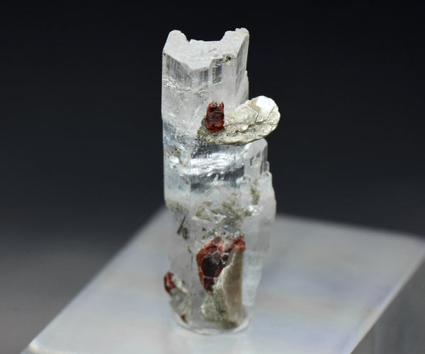 Aquamarine Crystal with Red Garnets and Mica Mineral Specimen - Pakistan