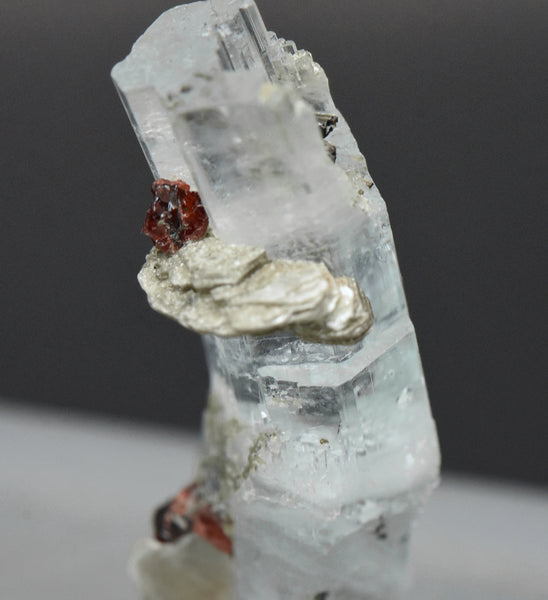 Aquamarine Crystal with Red Garnets and Mica Mineral Specimen - Pakistan