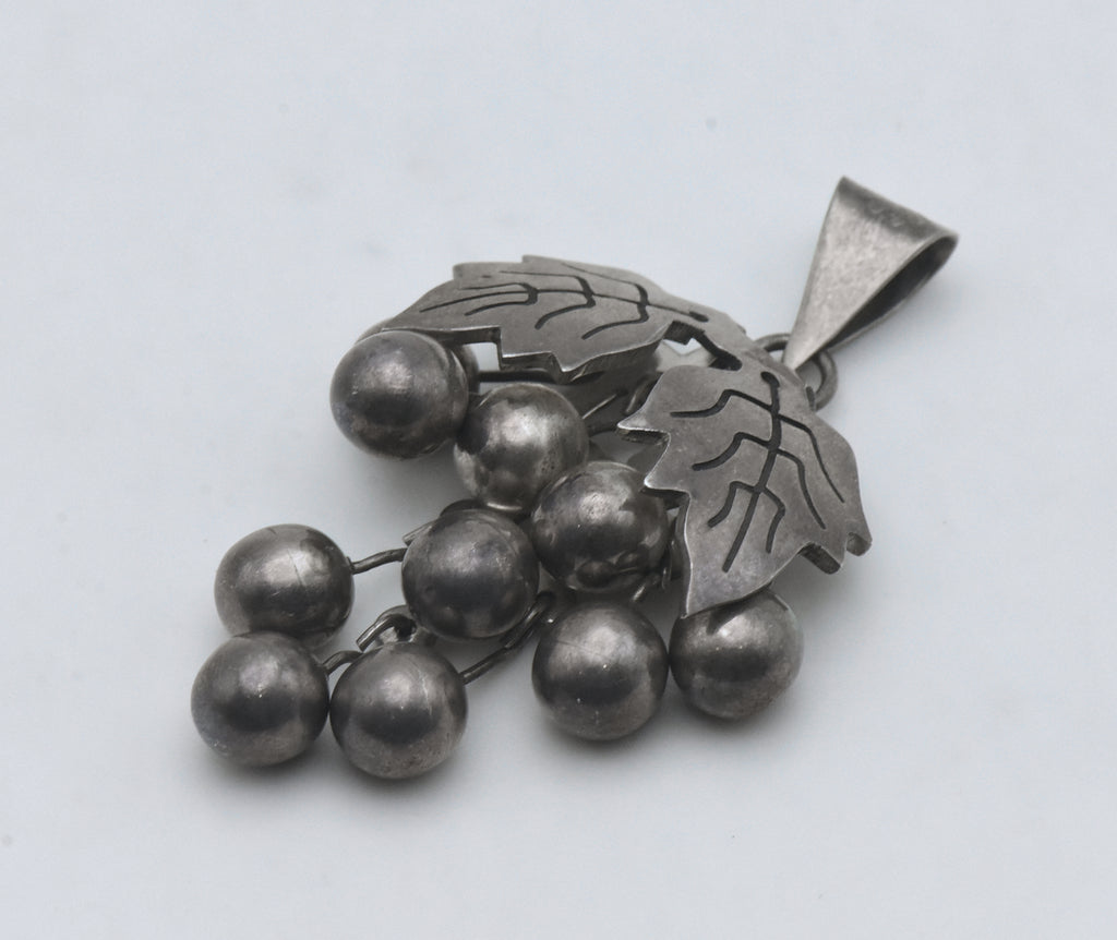 Vintage Handmade Dangling Grape Cluster Sterling Silver Pendant