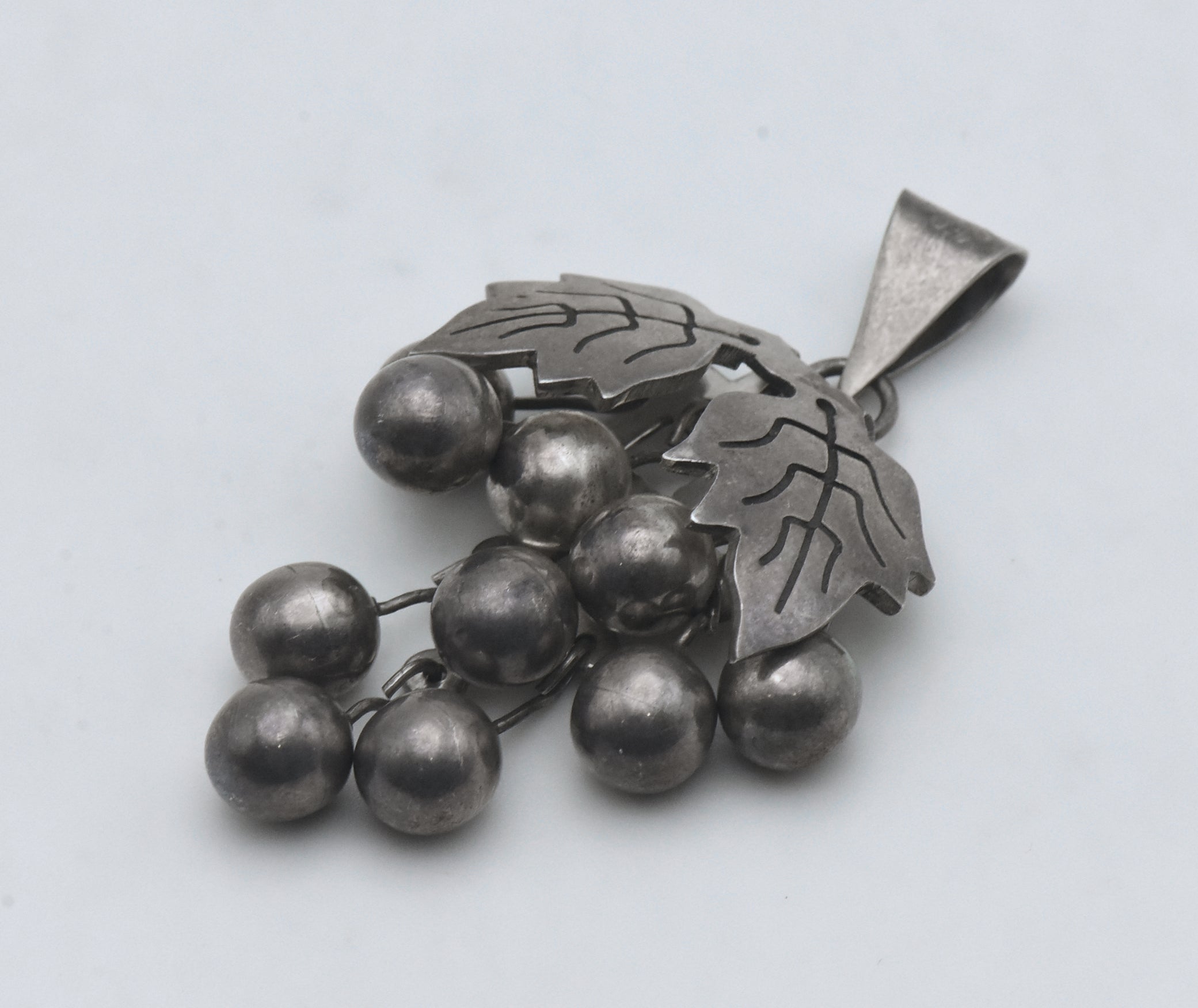 Vintage Handmade Dangling Grape Cluster Sterling Silver Pendant