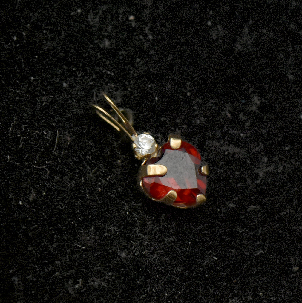 Vintage 10k Gold Heart Garnet and CZ Tiny Pendant