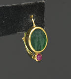 UNMATCHED Vintage 14k Gold Intaglio Glass and Ruby Earring