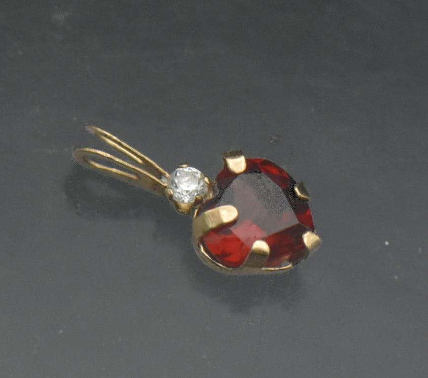 Vintage 10k Gold Heart Garnet and CZ Tiny Pendant