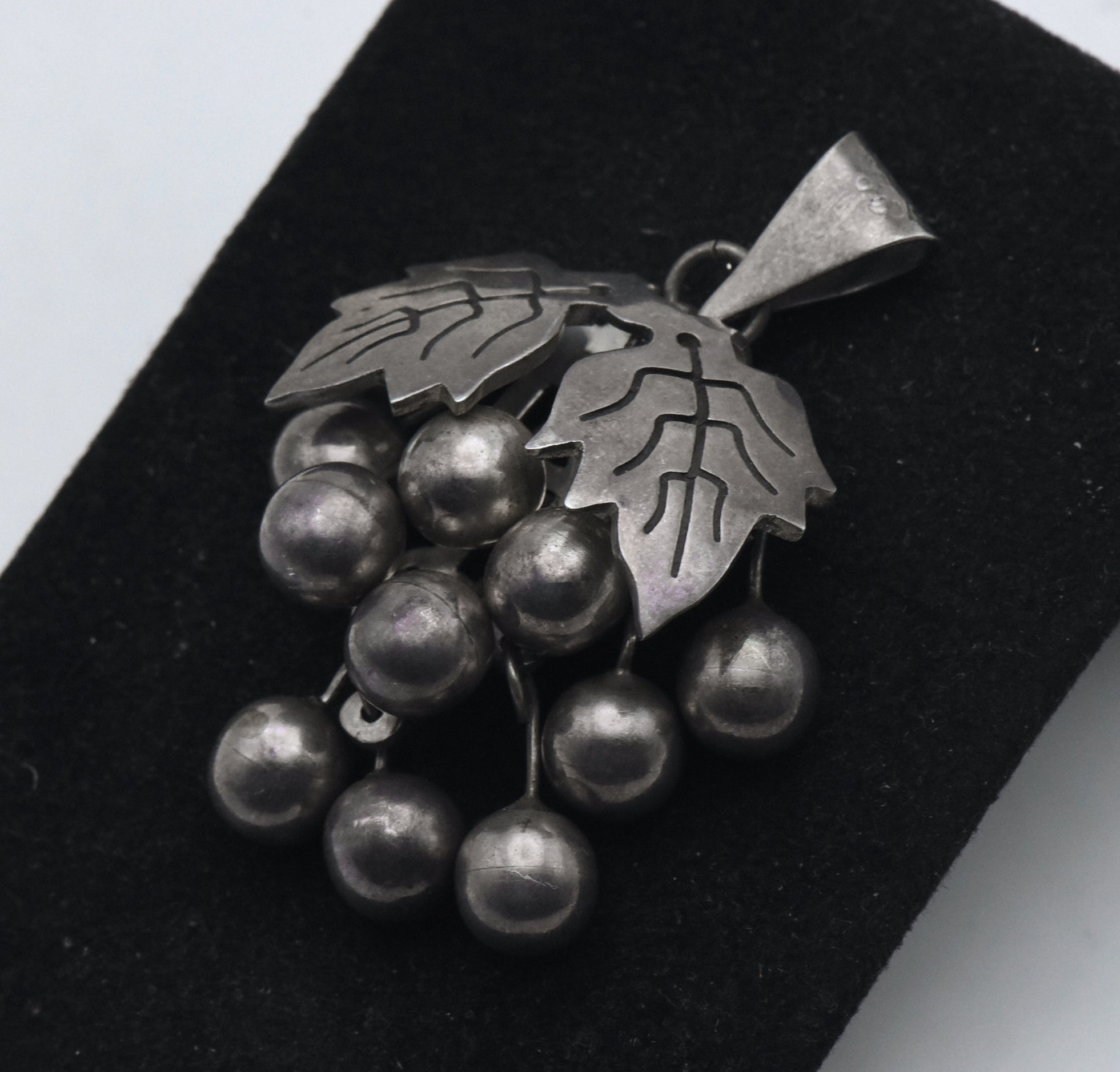 Vintage Handmade Dangling Grape Cluster Sterling Silver Pendant