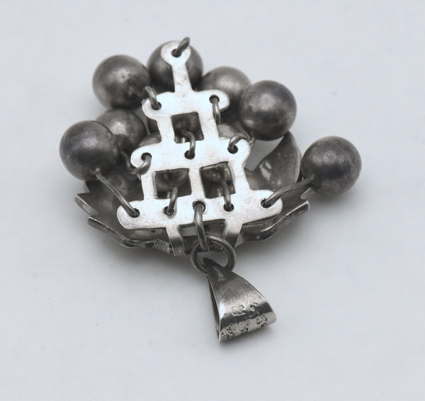 Vintage Handmade Dangling Grape Cluster Sterling Silver Pendant