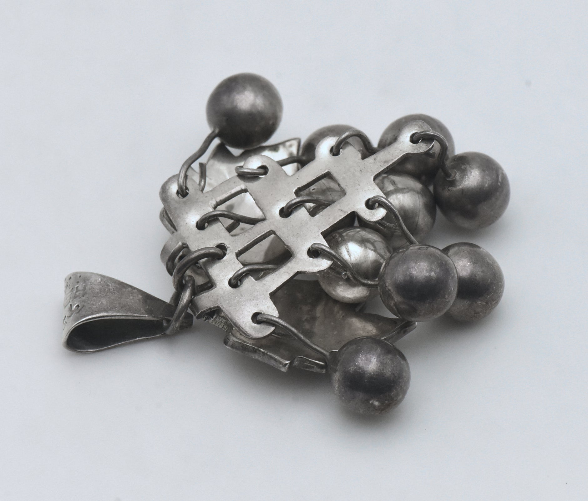 Vintage Handmade Dangling Grape Cluster Sterling Silver Pendant