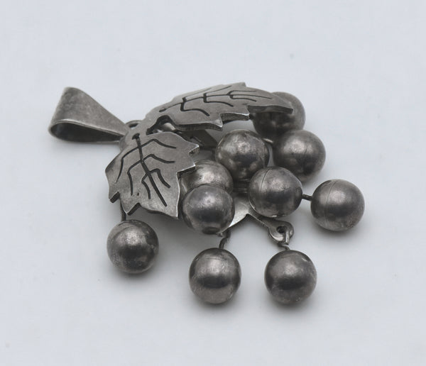 Vintage Handmade Dangling Grape Cluster Sterling Silver Pendant