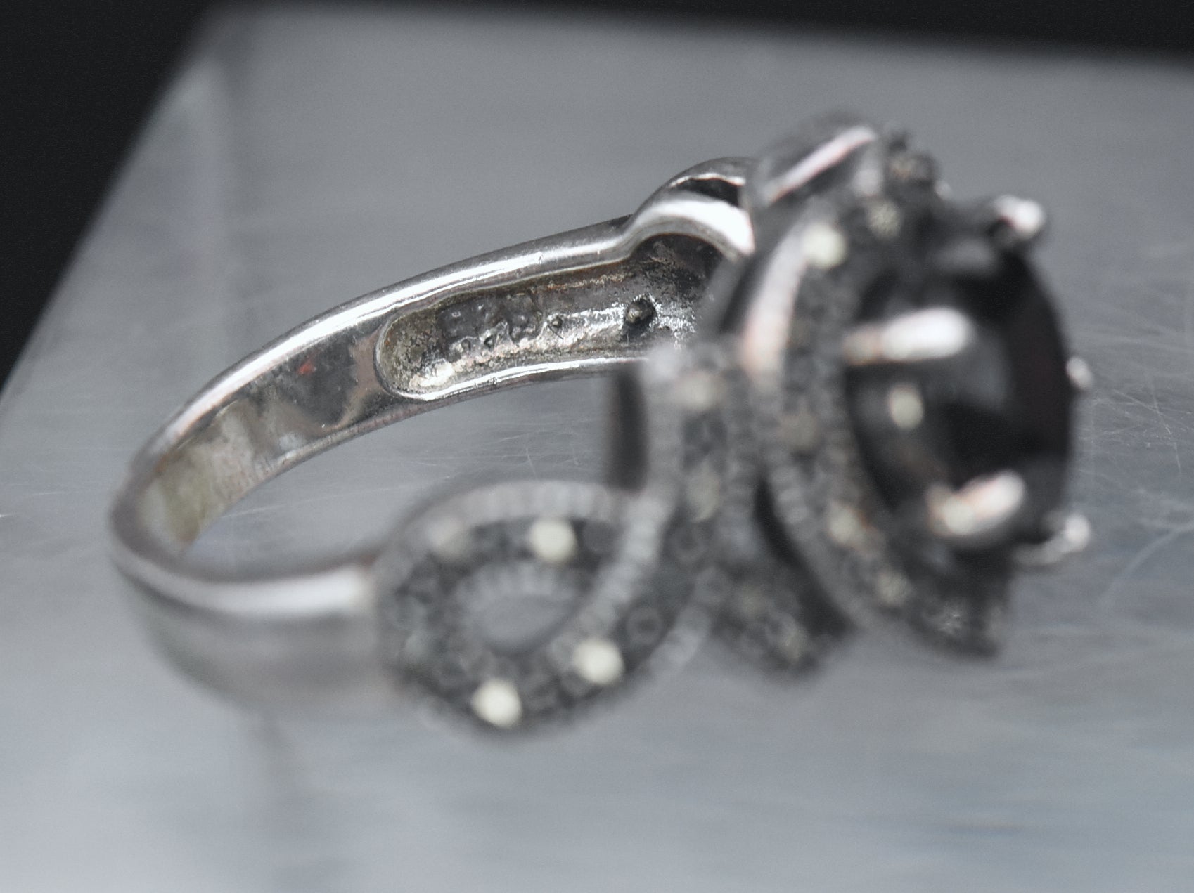 Vintage Heart Cut Garnet Sterling Silver and Marcasite Ring - Size 6.75