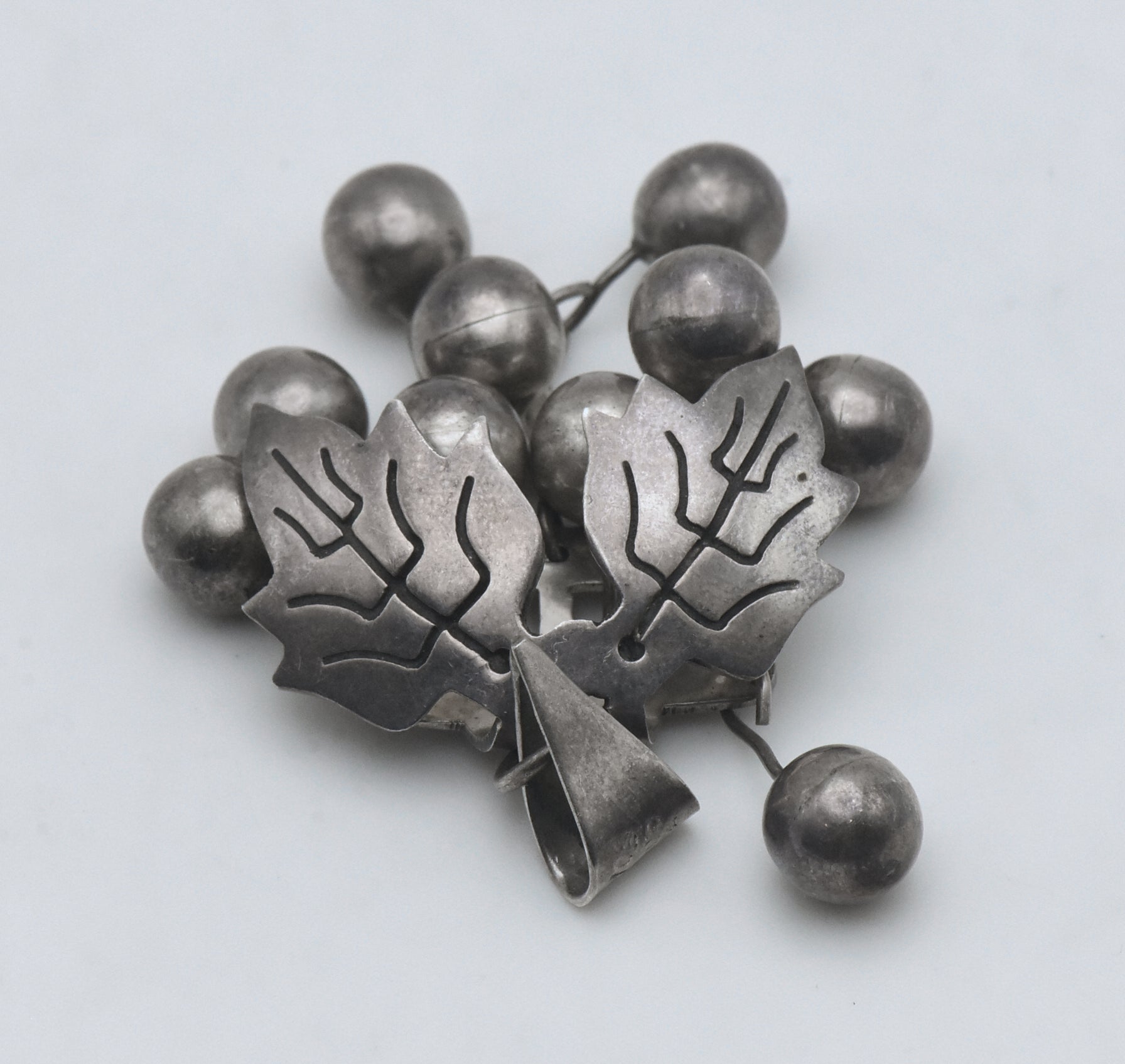 Vintage Handmade Dangling Grape Cluster Sterling Silver Pendant