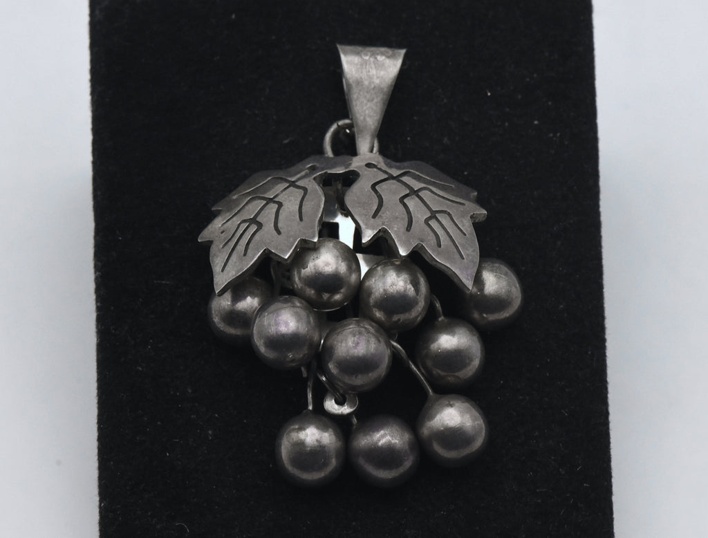 Vintage Handmade Dangling Grape Cluster Sterling Silver Pendant
