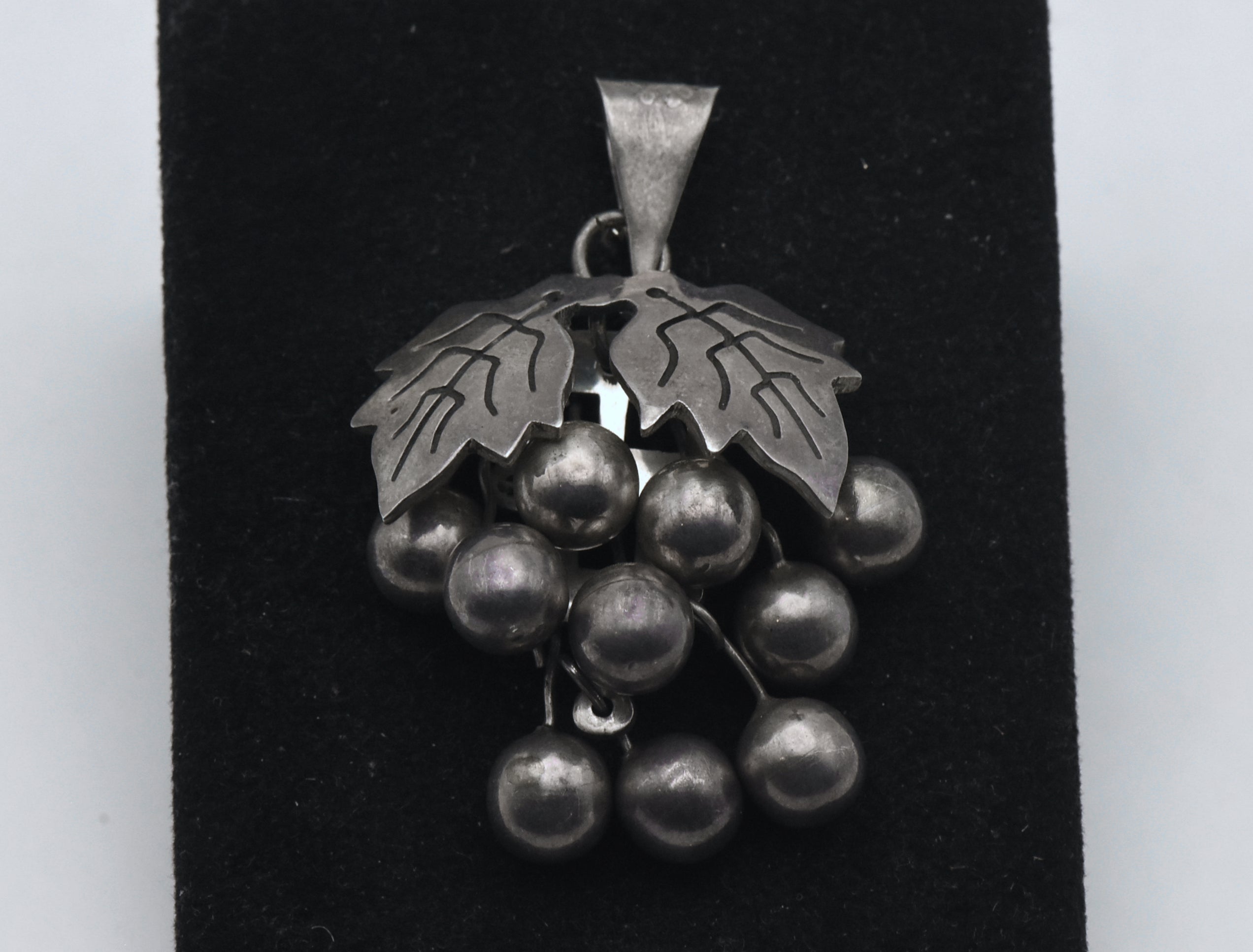Vintage Handmade Dangling Grape Cluster Sterling Silver Pendant