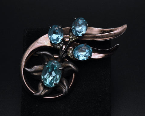 Sterling by Glamour - Vintage Sterling Silver and Rhinestones Floral Brooch